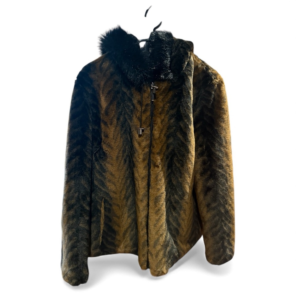 Parkhurst Outdoor Edition Reversible Faux Fur Jacket Animal Print Hooded Coat
